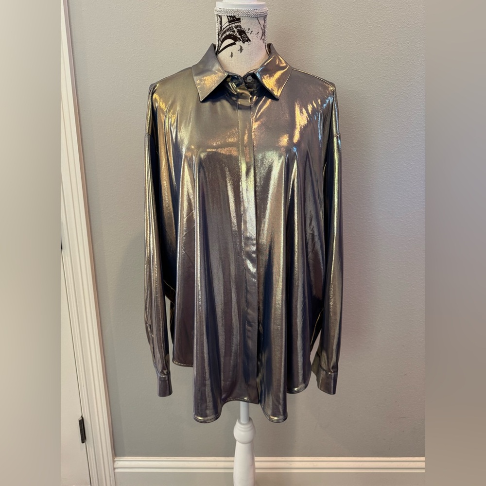 NWT Anthropology Metallic Button-Up Shirt - Picture 3 of 15